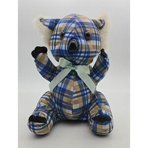 Vtg Acmi American Coin Merchandising Inc Plush Koala Plaid 80s 90s Toy Blue Tan